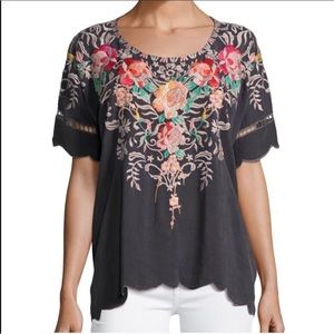 Johnny Was Embroidered Jenn Onyx Gray Floral Top